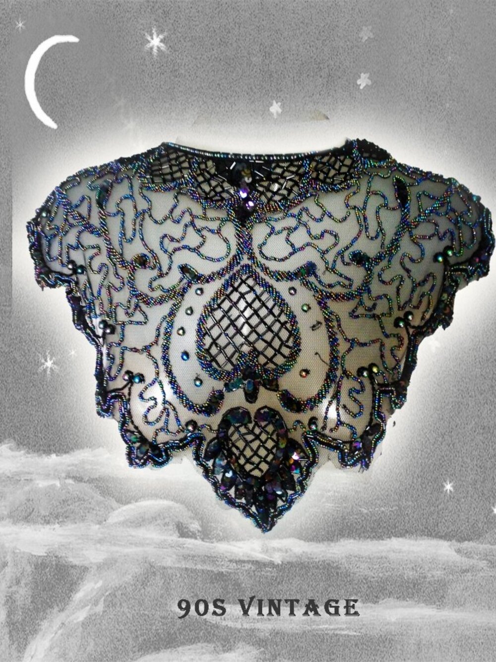 Beaded Cape Capelet Sharmark Las Vegas - 90s Vintage Whimsigoth